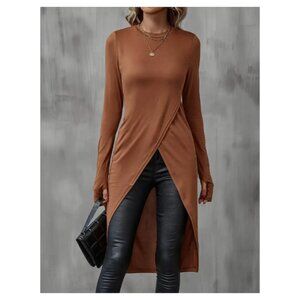 Classic Long Crossover Tunic in Coffee